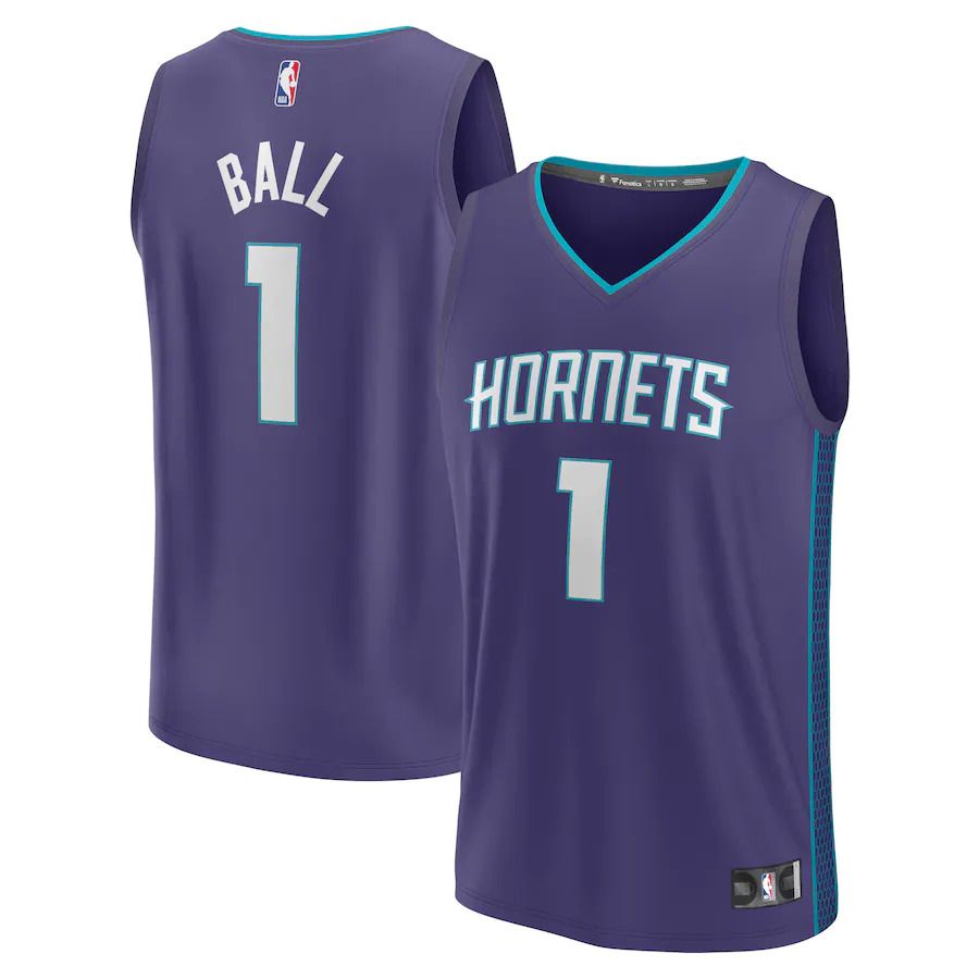 Men Charlotte Hornets 1 LaMelo Ball Fanatics Branded Purple Statement Edition 2022-23 Fast Break Replica NBA Jersey